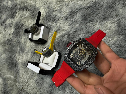 Richard Mille Esqueleto Fibra Carbono Negro Correa Roja