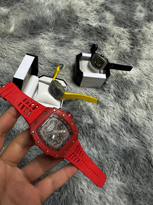 Richard Mille Cronógrafo Caja Roja Completa Correa Roja